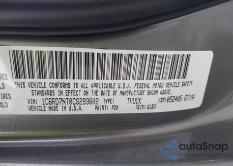 2012 Ram 1500 Laramie из США, поврежденный, VIN 1C6RD7NT0CS293602